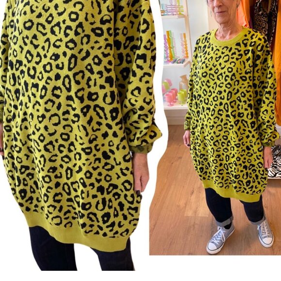 Red Sky Chartreuse Leopard Print Sweater Dress - Picture 4 of 4